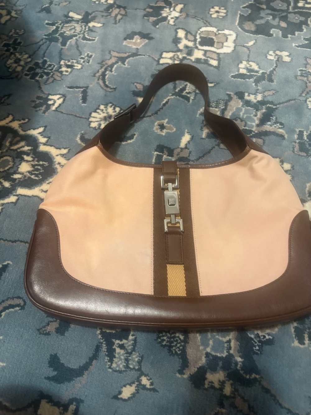 Gucci Pink and Brown Shoulder Bag with Center Strap.